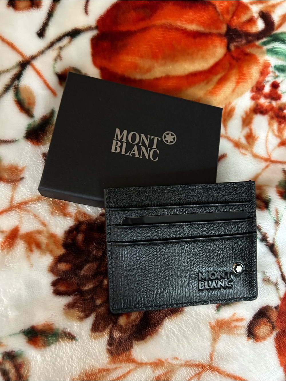Mont Blanc Black Textured Leather Card Holder with Logo